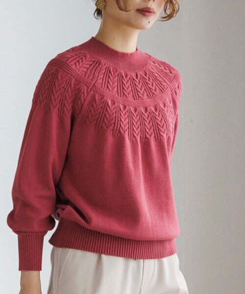 DRESKIP（ドレスキップ）の「◆【洗える/セットアップ可】優しさあふれる　もちもち求心編みニット（ニット/セーター・レディース・ブルー/ブラック/オレンジ/サンドベージュ/グリーン/ピンク系・02/03/04）」の7枚目の写真