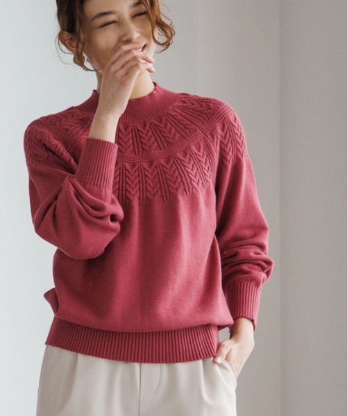 DRESKIP（ドレスキップ）の「◆【洗える/セットアップ可】優しさあふれる　もちもち求心編みニット（ニット/セーター・レディース・ブルー/ブラック/オレンジ/サンドベージュ/グリーン/ピンク系・02/03/04）」の5枚目の写真