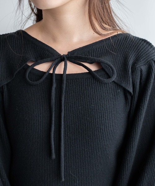 WEGO（ウィゴー）の「WEGO/2WAYデコルテオープンニットワンピース（ワンピース・レディース・ブラック/アイボリー・FREE）」の4枚目の写真