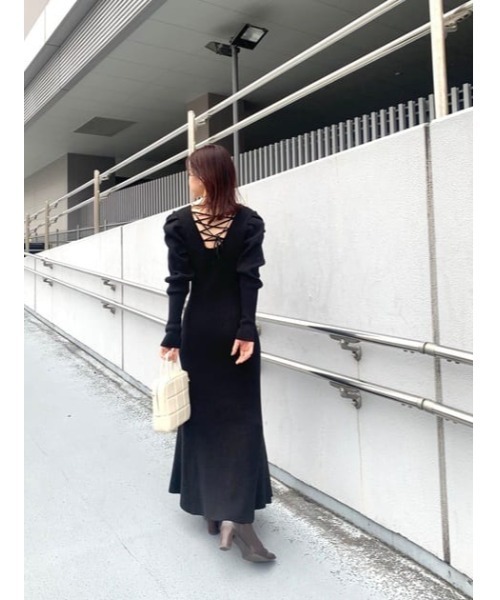 MOUSSY（マウジー）の「BACK LACE UP KNIT ドレス（ワンピース）」 - WEAR