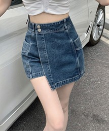 ハイウエストデニムラップスカパン