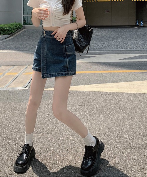 meJane（ミージェーン）の「ハイウエストデニムラップスカパン（デニムスカート・レディース・ブルー/スミクロ・S/M/L）」の9枚目の写真