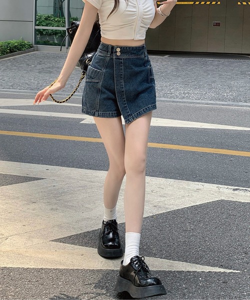 meJane（ミージェーン）の「ハイウエストデニムラップスカパン（デニムスカート・レディース・ブルー/スミクロ・S/M/L）」の7枚目の写真