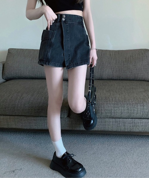 meJane（ミージェーン）の「ハイウエストデニムラップスカパン（デニムスカート・レディース・ブルー/スミクロ・S/M/L）」の13枚目の写真