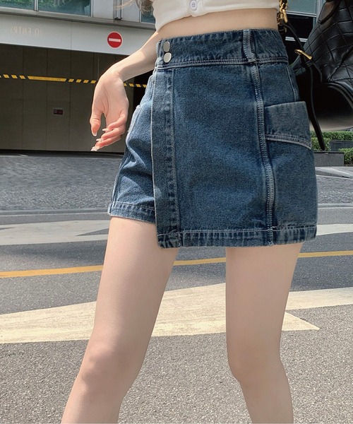 meJane（ミージェーン）の「ハイウエストデニムラップスカパン（デニムスカート・レディース・ブルー/スミクロ・S/M/L）」の8枚目の写真