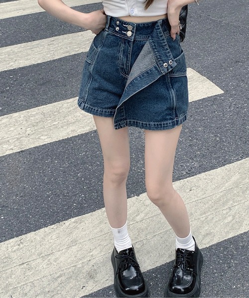 meJane（ミージェーン）の「ハイウエストデニムラップスカパン（デニムスカート・レディース・ブルー/スミクロ・S/M/L）」の15枚目の写真