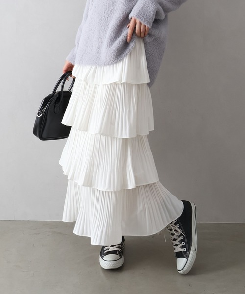 ホワイトフリルロングスカート Freesia スカート ランダムフリルティアードロングスカート : ZOZOTOWN