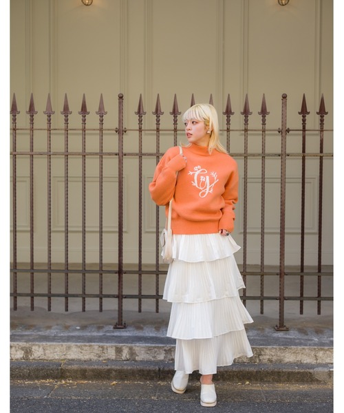 ビアズリー 現行品 プリーツ ティアード スカート ロング ホワイト F