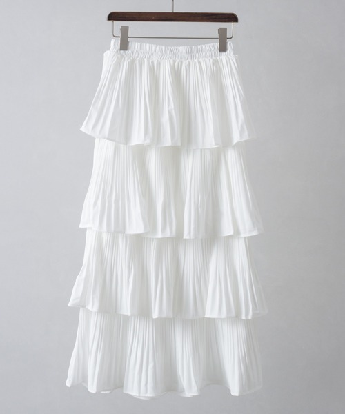 SpRay（スプレイ）の「プリーツティアードフリルロングスカート（スカート・レディース・ブラック/ホワイト/アイボリー・FREE）」の6枚目の写真