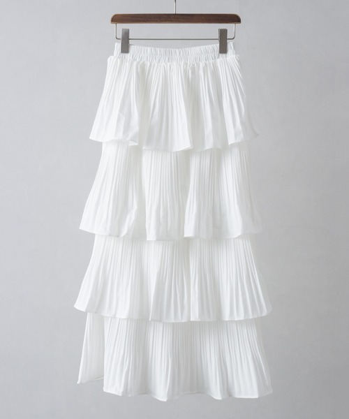 SpRay（スプレイ）の「プリーツティアードフリルロングスカート（スカート・レディース・ブラック/ホワイト/アイボリー・FREE）」の7枚目の写真