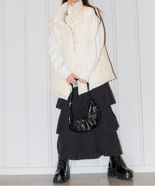 SpRay（スプレイ）の「プリーツティアードフリルロングスカート（スカート・レディース・ブラック/ホワイト/アイボリー・FREE）」の14枚目の写真