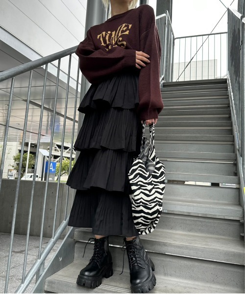 SpRay（スプレイ）の「プリーツティアードフリルロングスカート（スカート・レディース・ブラック/ホワイト/アイボリー・FREE）」の19枚目の写真