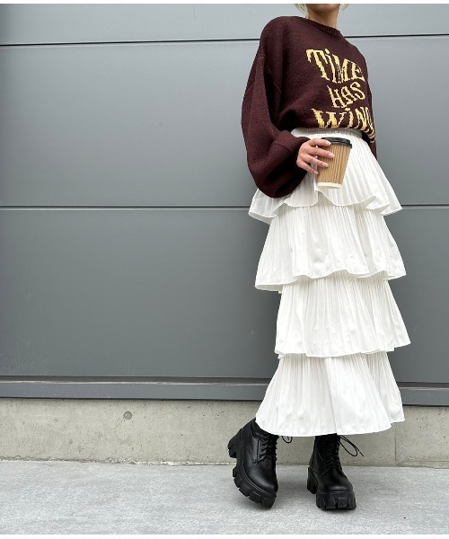 SpRay（スプレイ）の「プリーツティアードフリルロングスカート（スカート・レディース・ブラック/ホワイト/アイボリー・FREE）」の20枚目の写真