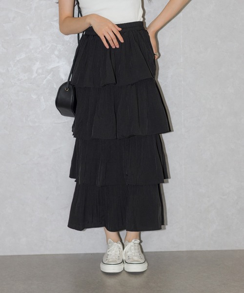 【新品】フリル付きロングスカート 黒 SHEIN - shein 黒 レイヤーフリルロングスカート 3層 フリル付き
