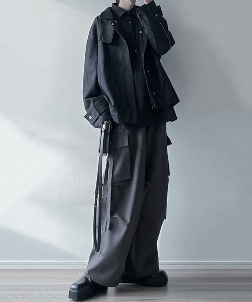 LILL（リル）の「ドレープ/ヴィンテージライクデニム/ワイドスラックスカーゴパンツ（カーゴパンツ・メンズ・チャコール/グレー/ブラック/ローズ/バーガンディー/チャコールグレー/ブラック系/ブルー系1/ブラック系1/ブラック系2/ブラウン系1・XL/S/M/L/XS）」の14枚目の写真