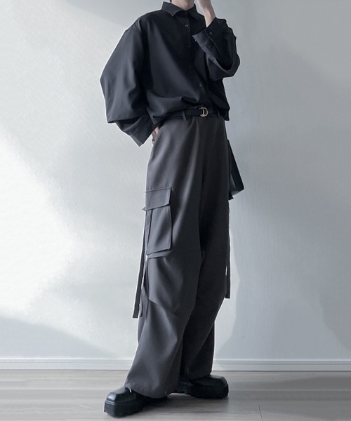 LILL（リル）の「ドレープ/ヴィンテージライクデニム/ワイドスラックスカーゴパンツ（カーゴパンツ・メンズ・チャコール/グレー/ブラック/ローズ/バーガンディー/チャコールグレー/ブラック系/ブルー系1/ブラック系1/ブラック系2/ブラウン系1・XL/S/M/L/XS）」の16枚目の写真