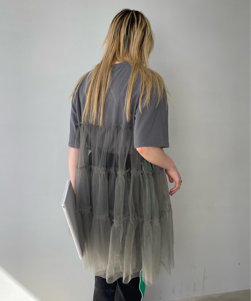SANSeLF(サンセルフ)の「ハーフスリーブチュールワンピース【SANSeLF】sanw23s020(ワンピース・レディース・ブラック/グレー・FREE)」の12枚目の写真