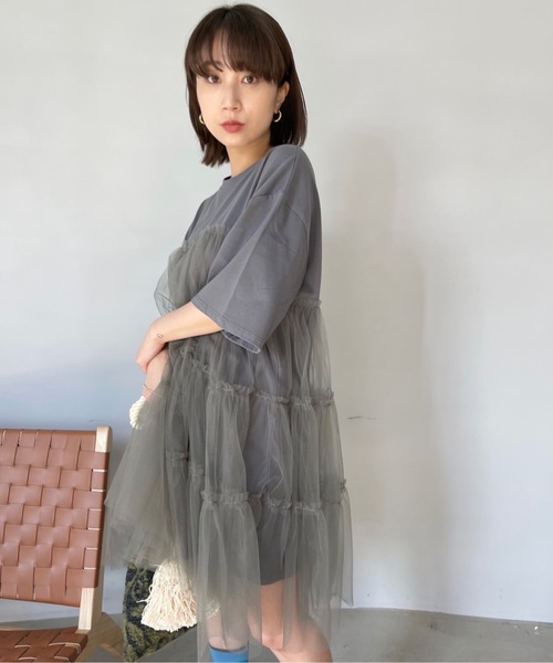 SANSeLF(サンセルフ)の「ハーフスリーブチュールワンピース【SANSeLF】sanw23s020(ワンピース・レディース・ブラック/グレー・FREE)」の14枚目の写真