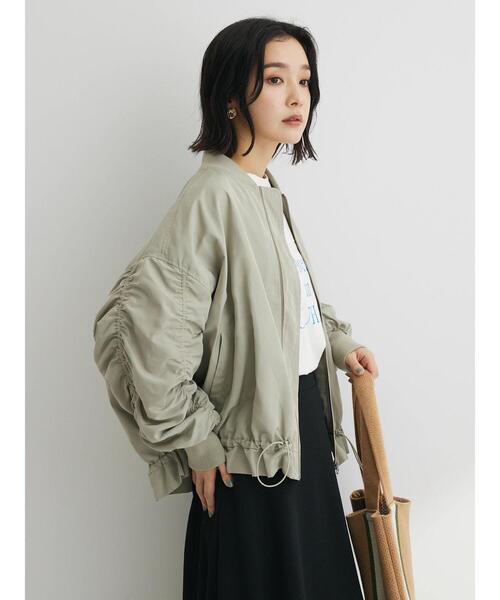 Green　Parks（グリーンパークス）の「袖ギャザーMA-1ブルゾン（ブルゾン・レディース・ベージュ/カーキ・FREE）」の6枚目の写真