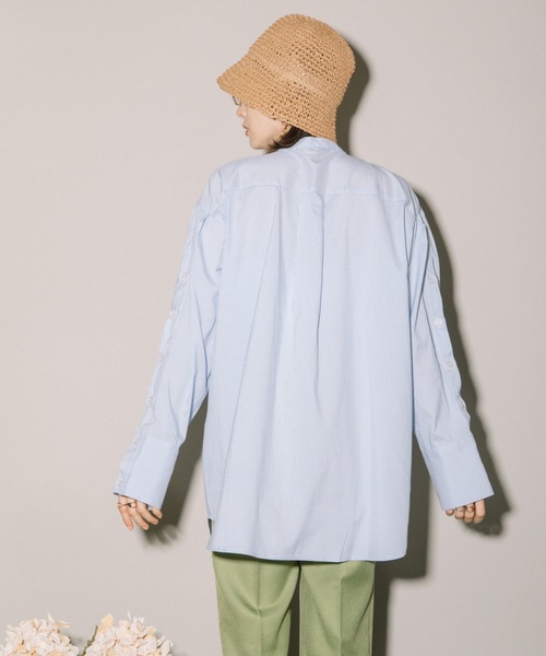 MHBG TOKYO(エムエイチビージートーキョー)の「先染めストライプオープンスリーブBL(シャツ/ブラウス・レディース・ブラック/ライトブルー・MEDIUM)」の12枚目の写真