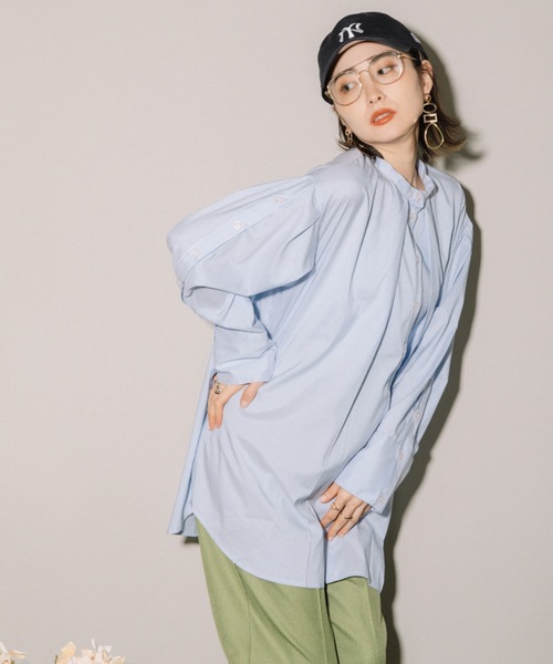 MHBG TOKYO(エムエイチビージートーキョー)の「先染めストライプオープンスリーブBL(シャツ/ブラウス・レディース・ブラック/ライトブルー・MEDIUM)」の19枚目の写真