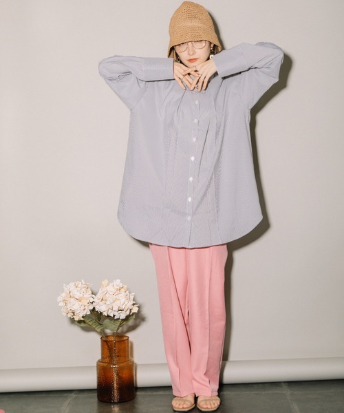 MHBG TOKYO(エムエイチビージートーキョー)の「先染めストライプオープンスリーブBL(シャツ/ブラウス・レディース・ブラック/ライトブルー・MEDIUM)」の21枚目の写真