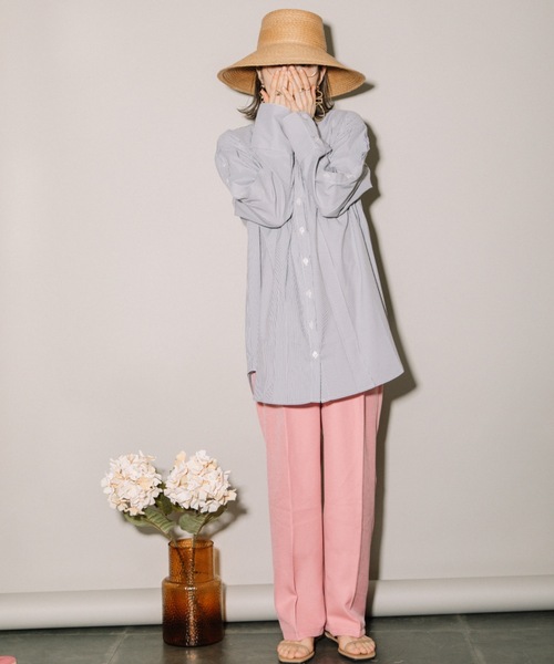 MHBG TOKYO(エムエイチビージートーキョー)の「先染めストライプオープンスリーブBL(シャツ/ブラウス・レディース・ブラック/ライトブルー・MEDIUM)」の9枚目の写真