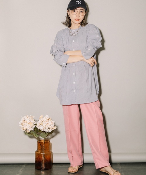 MHBG TOKYO(エムエイチビージートーキョー)の「先染めストライプオープンスリーブBL(シャツ/ブラウス・レディース・ブラック/ライトブルー・MEDIUM)」の17枚目の写真