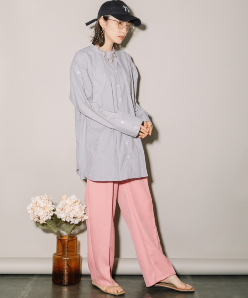 MHBG TOKYO(エムエイチビージートーキョー)の「先染めストライプオープンスリーブBL(シャツ/ブラウス・レディース・ブラック/ライトブルー・MEDIUM)」の11枚目の写真