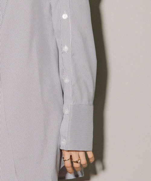 MHBG TOKYO(エムエイチビージートーキョー)の「先染めストライプオープンスリーブBL(シャツ/ブラウス・レディース・ブラック/ライトブルー・MEDIUM)」の18枚目の写真