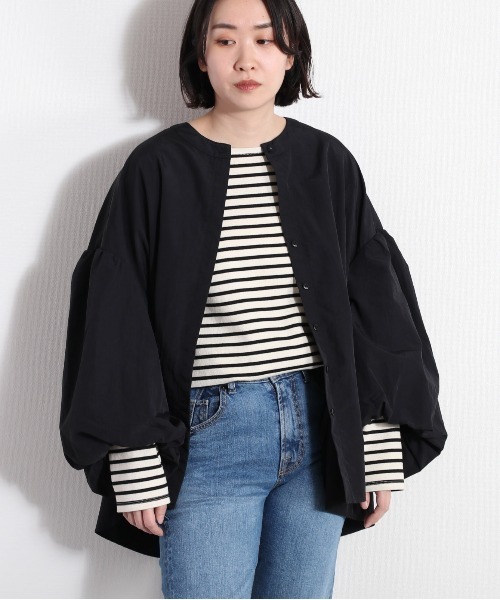 cepo（セポ）の「バルーンスリーブ ノーカラージャケット（ノーカラージャケット・レディース・オリーブ/ネイビー/オフホワイト・M）」の3枚目の写真