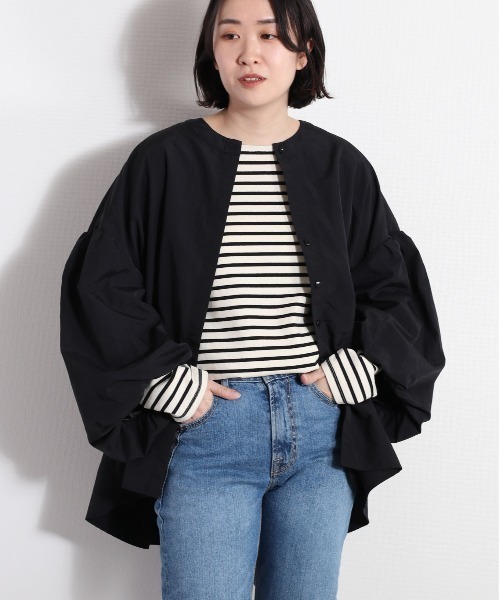 cepo（セポ）の「バルーンスリーブ ノーカラージャケット（ノーカラージャケット・レディース・オリーブ/ネイビー/オフホワイト・M）」の13枚目の写真