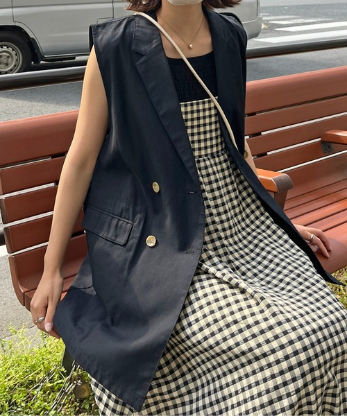CPCM(シーピーシーエム)の「リネンタッチテーラードジレベスト(ベスト・レディース・ベージュ/サックスブルー/アイボリー/ブラック・FREE)」の1枚目の写真