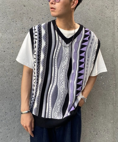 CIAOPANIC(チャオパニック)の「ジャガードVネックニットベスト(ベスト・メンズ・ブルー/ブラック/オレンジ・FREE)」の8枚目の写真