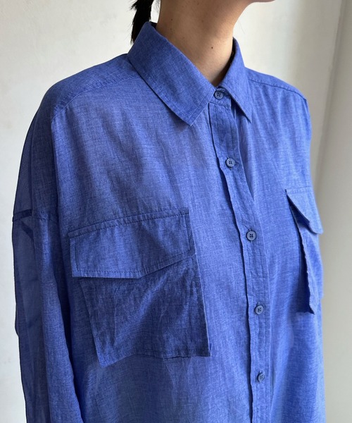 DouDou（ドゥドゥ）の「【WEB限定】シアーBIGシャツ（シャツ/ブラウス・レディース・ネイビー/オフホワイト/ブルー・FREE）」の18枚目の写真
