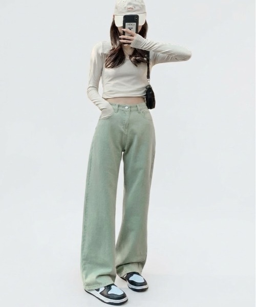 gossip！ロサンゼルス（ゴシップロサンゼルス）の「カラーストレートデニムパンツ（デニムパンツ・レディース・ベージュ/ライトグリーン/ピンク/イエロー・M/L）」の8枚目の写真