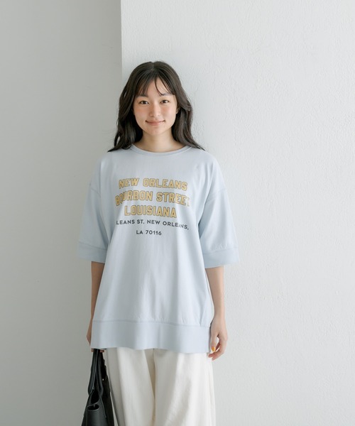 PUAL CE CIN（ピュアルセシン）の「ロゴプリントビッグ Tシャツ（Tシャツ/カットソー・レディース・ナチュラル/オフホワイト/サックスブルー/チャコールグレー・FREE）」の9枚目の写真