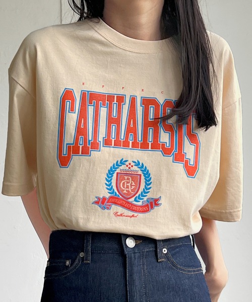 LIAN（リアン）の「エンブレムカレッジロゴTシャツ（Tシャツ/カットソー・レディース・ライトベージュ/スミクロ/ライトオレンジ系/ブルー/グリーン/ネイビー/オフホワイト・FREE）」の18枚目の写真