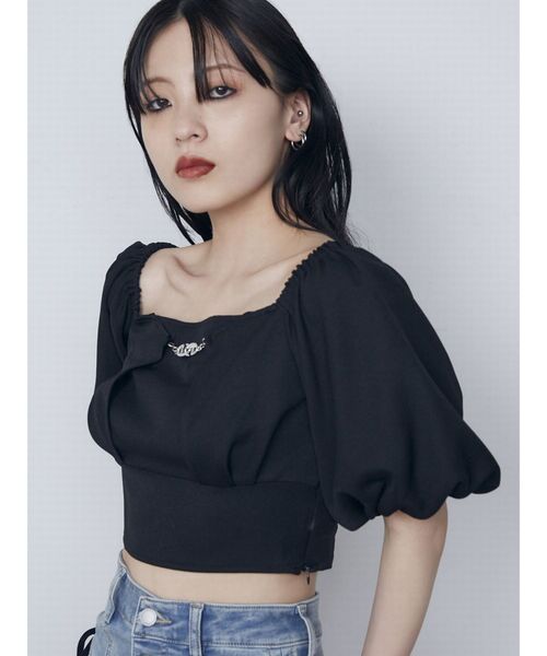 EMODA（エモダ）の「クロスeチャームトップ（Tシャツ/カットソー・レディース・ブルー/ブラック/ベージュ・FREE）」の9枚目の写真