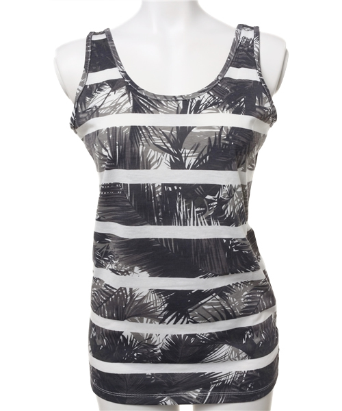 AZUL by moussy（アズールバイマウジー）の「30/-TC天竺リーフボーダータンク（タンクトップ・レディース・カーキ/ダークネイビー/ブラック系その他・SMALL/MEDIUM）」の9枚目の写真