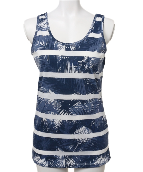 AZUL by moussy（アズールバイマウジー）の「30/-TC天竺リーフボーダータンク（タンクトップ・レディース・カーキ/ダークネイビー/ブラック系その他・SMALL/MEDIUM）」の11枚目の写真