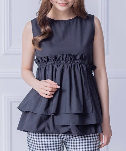 clear（クリア）の「アシンメトリーティアードノースリブラウス（シャツ/ブラウス・レディース・ブラック/ピンク/オフホワイト・F）」の3枚目の写真