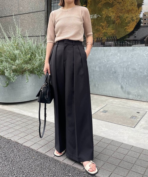 CAPRICIEUX LE'MAGE（カプリシューレマージュ）の「シアーリブハーフスリーブプルオーバー（ニット/セーター・レディース・ブラック/ベージュ/ホワイト系その他・FREE）」の11枚目の写真