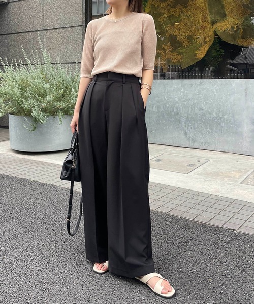 CAPRICIEUX LE'MAGE（カプリシューレマージュ）の「シアーリブハーフスリーブプルオーバー（ニット/セーター・レディース・ブラック/ベージュ/ホワイト系その他・FREE）」の15枚目の写真