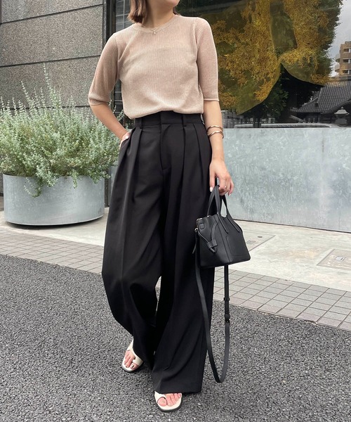 CAPRICIEUX LE'MAGE（カプリシューレマージュ）の「シアーリブハーフスリーブプルオーバー（ニット/セーター・レディース・ブラック/ベージュ/ホワイト系その他・FREE）」の20枚目の写真