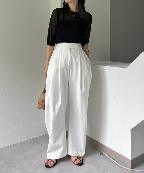 CAPRICIEUX LE'MAGE（カプリシューレマージュ）の「シアーリブハーフスリーブプルオーバー（ニット/セーター・レディース・ブラック/ベージュ/ホワイト系その他・FREE）」の21枚目の写真