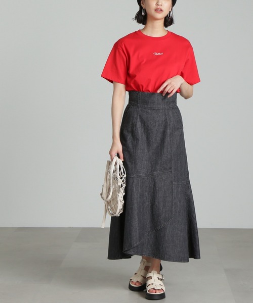 FREE'S MART（フリーズマート）の「◇[低身長サイズ/Sシリーズ対応]ラップ風マーメイドデニムスカート（スカート・レディース・ブラック系その他/ワンウォッシュ・MEDIUM/SMALL/X-SMALL）」の4枚目の写真