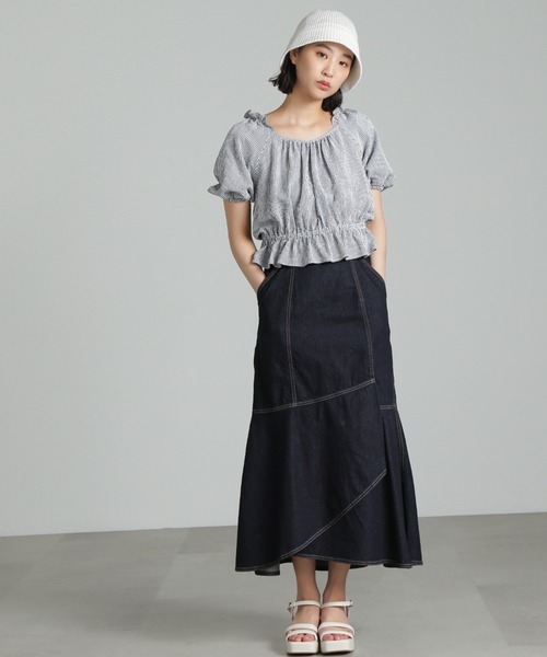 FREE'S MART（フリーズマート）の「◇[低身長サイズ/Sシリーズ対応]ラップ風マーメイドデニムスカート（スカート・レディース・ブラック系その他/ワンウォッシュ・MEDIUM/SMALL/X-SMALL）」の9枚目の写真