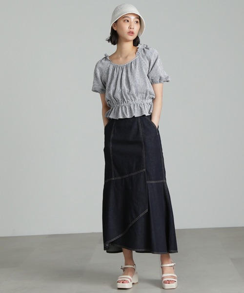 FREE'S MART（フリーズマート）の「◇[低身長サイズ/Sシリーズ対応]ラップ風マーメイドデニムスカート（スカート・レディース・ブラック系その他/ワンウォッシュ・MEDIUM/SMALL/X-SMALL）」の10枚目の写真