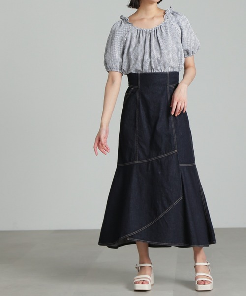 FREE'S MART（フリーズマート）の「◇[低身長サイズ/Sシリーズ対応]ラップ風マーメイドデニムスカート（スカート・レディース・ブラック系その他/ワンウォッシュ・MEDIUM/SMALL/X-SMALL）」の14枚目の写真